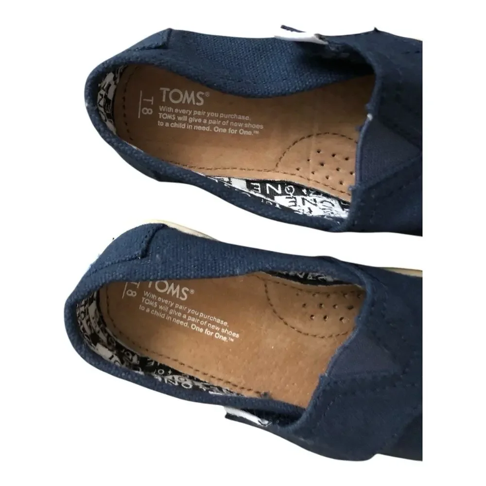 TOMS Alpargatas Toddler Boys Girls Size T 8 Navy Blue Canvas Shoes Hook & Loop